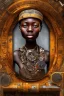 Placeholder: african portrait in rusted clocks, rust, scaffolding, perfect face, high detail