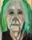 Placeholder: Abstract portrait of an old woman with green eyes and white hair