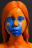 Placeholder: Human Girl face indigo rubber effect in all body with orange sponge hair