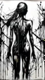 Placeholder: When The Darkness Comes in ink dripping art style , arrows in the back of your he figure