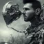 Placeholder: lionel messi champion perfect face and portrait post-apocalypse perfect cyborgs in a footbal stadium, sci-fi fantasy style, 8k,dark