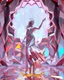 Placeholder: very complex structure ,pretty viberating color environment 3d metalic and crystal recursive animating beveled geometric base very complex structure future world evolving background and goddess lady in pretty cleric dress comes out dancing gracefully , viberating color moving very in modern city escap environment while camera tracking it.