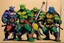 Placeholder: (Art by Brion Gysin), TMNT leonardo's katana, michelangelo's nunchaku, donatello's bo staff, raphael's sai, huile sur carton, 60 x 84 cm