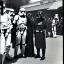 Placeholder: Creepy old photo of star wars type people out shopping at old town