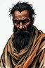 Placeholder: hand drawn dark skinned man with black hair and a bushy beard wearing very dirty tattered robes