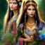 Placeholder: bright native american fairy, beautiful portrait, flowery landscape