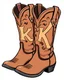 Placeholder: a pair of cowgirl boots with a large "K" in the pattern on the side of the closer boot. Vector illustration