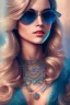 Placeholder: Retro-futuristic , detailed face. Beautiful woman. big retro sunglasses, body tattooed, Full body shot , highly detailed, hyper detailed painting, complex, 8K, HD