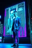 Placeholder: cyberpunk billboard of a man in a suit
