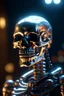 Placeholder: portrait of glowing skeleton cyborg grinning, zeiss prime lens, bokeh like f/0.8, tilt-shift lens 8k, high detail, smooth render, down-light, unreal engine, prize winning