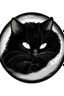 Placeholder: black cat curled up sleeping. drawing, childish, unrealistic, cute, inside a circle shape