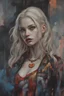 Placeholder: Harley Alexandra "Sasha" Aleksejevna Luss Suicide Squad: Kill The Justice League psychology oil paiting In depth psychology display Gustav Klimt style artgerm style in city psychology erect Barcelona the 2024th century oil paiting. and the city itself seemed like a big illusion, full of light and shadows.