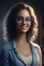 Placeholder: werewoman wearing a pair of blue round lensed glasses, Chiaroscuro lighting, deep shadows, rich deep colors, masterpiece, full body portraits, 8K Ultra-HD, Hyper Realistic, Photorealistic, Realistic, focused, Clear, Extremely Detailed, beautiful, Cinematic, proportionate, full color, an image of a smiling young female Werewoman with short, pixie-cut bleached white hair, tapered on the sides, , big, gold hoop earrings, big happy smile, a foggy, cloudy blue background