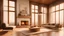 Placeholder: fire place in the middle of the room, high ceiling, warm natural wood palette, rainy weather, interior design magazine, cozy atmosphere; 8k, intricate detail, photorealistic, realistic light, wide angle, kinkfolk photography, A+D architecture --ar 2:3 --s 750
