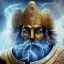 Placeholder: symetrical, centered, ultra detailed, digital art, in center is a portrait of highly detailed angry greek colossus god zeus surrounded by quantum galaxy codes seeking knowledge, detailed face with human skin color, eyes filled with galaxy, dominating colors = gray light blue and dark gold, lightning, smoke,