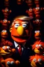 Placeholder: Waist up Angry muppet Portrait of Accurately representing Angry evil Orange Donald J Trump as muppet doll made of felt, president, photo studio, black background, unreal engine 5, concept art, art station, ray tracing, lumen lighting, ultra detail, volumetric lighting, 3d. He looks 80 years old.