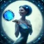 Placeholder: a happy woman holding a blue crystal up to the sky, steam punk, realistic, made in octane, cinematic, ultra-realistic, extremely detailed octane rendering, 8K, VRAY Super Real ar 2:3, dof photorealistic futuristic 50mm lens hard lighting dark gray tintype photograph, realistic lighting