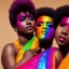 Placeholder: full body shot, masterpiece, best quality, family of three, dark skinned, sparkling eyes, fluorescent skin, colorful makeup, afro, highly detailed body, sun light, 4K, RAW, depth of field, high contrast, realistic details, 24mm