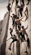 Placeholder: Climbing a group of young men. like a poster