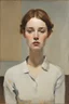 Placeholder: Maria Lassing-Euan Uglow oil painting wanderlast woman face fashion in a room with sunlight. Full body portrait