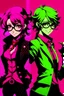 Placeholder: persona 5 style background and pink green character