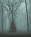 Placeholder: Painting of a festive Christmas tree in a misty swamp