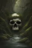 Placeholder: Stream following from the mouth of a skull overgrown with jungle vegetation