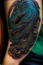 Placeholder: thigh stylized dragon tatoo, stylized snake tatoo wrapped in the things, leg focus, thigh focus