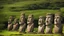 Placeholder: calm beauty, fantasy, magic, splendor, uplifting, inspiring, therapeutic, Easter Island stone statues with faces, springtime, sunlight, chiaroscuro, color, award-winning colour photograph, Nikon 135mm