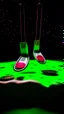 Placeholder: macro of a pair of football socks hanging floating in space, circular constellations shine in the background, forks spoons and knives set with rubies revolve around them, film still, kodak, green and ocher palette