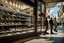 Placeholder: showcase of a shoe store in Spain, from the street you can see the interior, reflection in the glass of two people contemplating