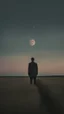 Placeholder: A solitary figure stands in the vastness of an open field, gazing at the distant horizon under a crescent moon. The photo focuses on the figure's face with an analog film photo style featuring a grainy texture and vintage aesthetics. A muted pastel color palette and minimalism create a mood of solitude with soft lighting from a low angle shot and rule of thirds composition. The wideangle lens captures the scene at twilight under a crescent moon. --ar 103:128 --style raw --v 5. 2