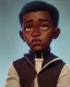 Placeholder: Portrait of a dark skinned toddler warlock boy with dark hair by Jim Kay