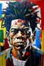 Placeholder: stunning realistic portrait of jean - michel basquiat - Abstract oil painting with acrylic paint on top with palette knife- oil paint impasto reliefs