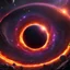 Placeholder: A solar system tightly orbiting a black hole, destruction, terror, ripping apart, colorful, dark, ominous, beautiful abyss, vivid, 8k 3d, vray, highly detailed matte painting, action, concept art, phoptorealistic, dozens of brightly lit rings of destroyed orbiting bodies, perfect circles purples, reds, black, yellow and orange, brilliant, vivid,