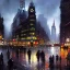 Placeholder: ,Gothic Trafalgar Square mixed with gothic shibuya crossing in gothic Metropolis,Gotham city, victorian dark Metropolis,Neoclassical Skyscraper,book illustration by Jean Baptiste Monge,Jeremy Mann, Details building cross section, strong lines, high contrast vibrant colors, highly detailed, , exterior illustration, croquis color illustration