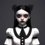 Placeholder: Jenna ortega with wednesday addams black dress,soft goth libstick, wednesday addams make up, overknee socks, dramatic lighting, highly detailed oil painting, volumetric lighting