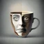 Placeholder: Psychological design of a thinking human face, combining a coffee cup with a human face for a cafe