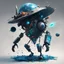 Placeholder: a creature made of liquid with a hat made of space debris, fragments of wreckage, essential parts, and salvaged components