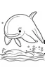 Placeholder: cute coloring page, sketch style, cute baby dolphin in the sea, cute cartoon, white and black, withe background, no shadows, outline.