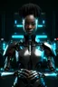 Placeholder: black female young adult robot that is a software developer with super powers