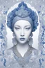 Placeholder: a woman made out of porcelain, in the style of balanced symmetry, white and blue, detailed facial features, organic forms, meticulous portraiture, complex patterns --ar 1:2 --stylize 350 --c 2 --v 6. 0