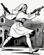 Placeholder: A nun in a short dress jumping with a gun