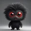 Placeholder: turn around model 3d render black cute hairy creature chibi, full long hairy face, with small red eye, small leg, fang