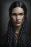 Placeholder: Portrait of a young woman, long black hair in a braid, dark eyes, proud look, extremely beautiful