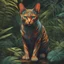 Placeholder: Imágen de arte lineal de un gato humanoide, en la selva, calidad ultra, hiperdetallado, 8k, colores complementarios