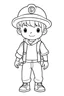 Placeholder: outline art for cute male Firefighter coloring page, japanese manga style, cartoon style,cute face, white background sketch style, full body is a must, only use outline,clean line art, no shadow, bold outline