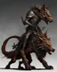 Placeholder: A combination of a dragon and a wolf and a commander riding on it Warrior warrior with leather and metal clothes and robotic metal