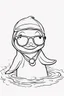 Placeholder: Outline art for cute coloring pages with dolphin with glasses, full body, white background, sketch style, only use outline, clean line art, no shadows and clear and well outlined.