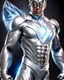 Placeholder: Gustavo Petro full body anthropomorphic 2d in superhero suit silver hyper-detailed